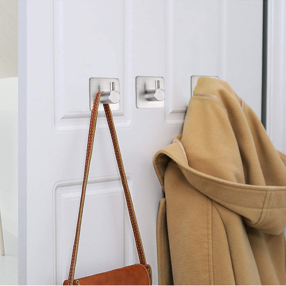 4 Pcs Stainless Steel Adhesive Wall Hooks – Heavy Duty No-Drill Waterproof Hangers for Bathroom, Kitchen, and Home Organization
