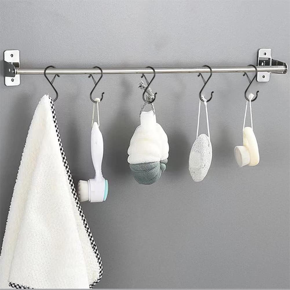 8 Pcs S-Shaped Metal Hooks – Heavy Duty Hanging Hooks for Closet, Kitchen, Bathroom, and Storage Organization, Black