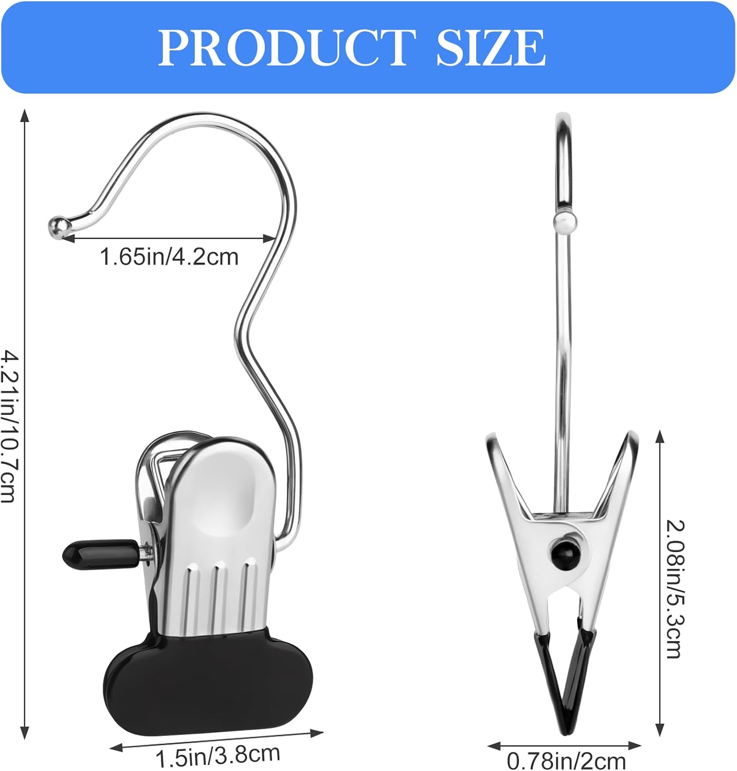30 Pcs Stainless Steel Hanging Clips with Hooks – Multi-Purpose Strong Grip Clips for Clothes, Curtains, and Display