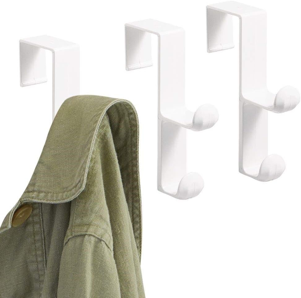 Set of 3 Over-the-Door Double Hooks – No-Drill Multi-Purpose Hangers for Clothes, Bags, Towels