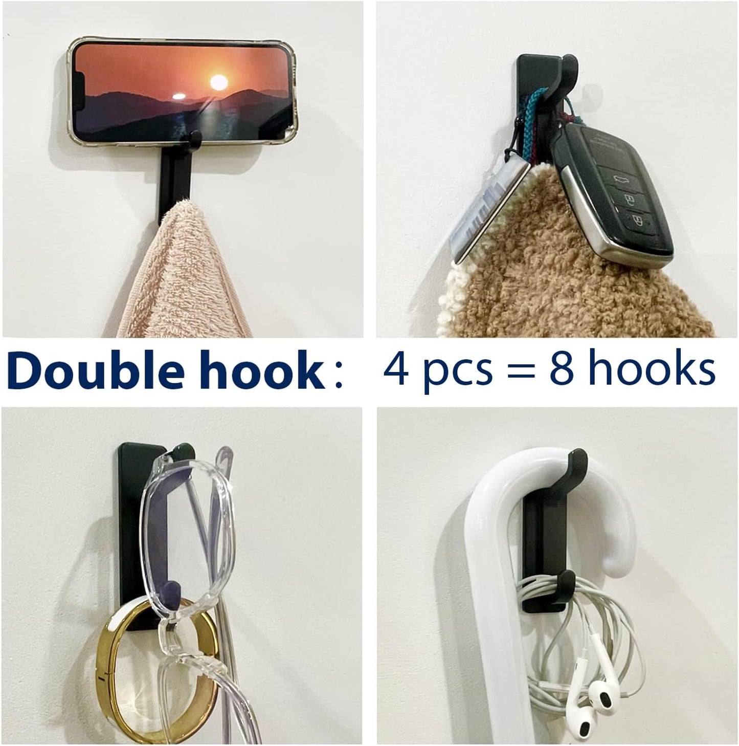 4 Pcs Upgraded Wide Adhesive Wall Hooks – Heavy Duty No-Drill Multi-Purpose Hangers