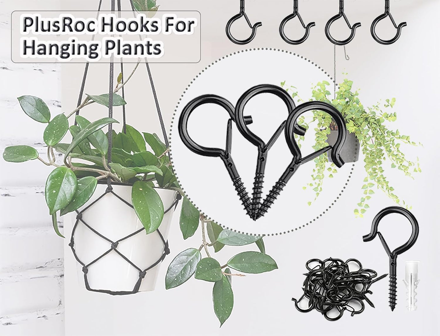 20 Pcs Heavy Duty Screw-in Ceiling Hooks with Expansion Tubes – Metal Ring Hooks for Plants, Lights, Tools, and Storage