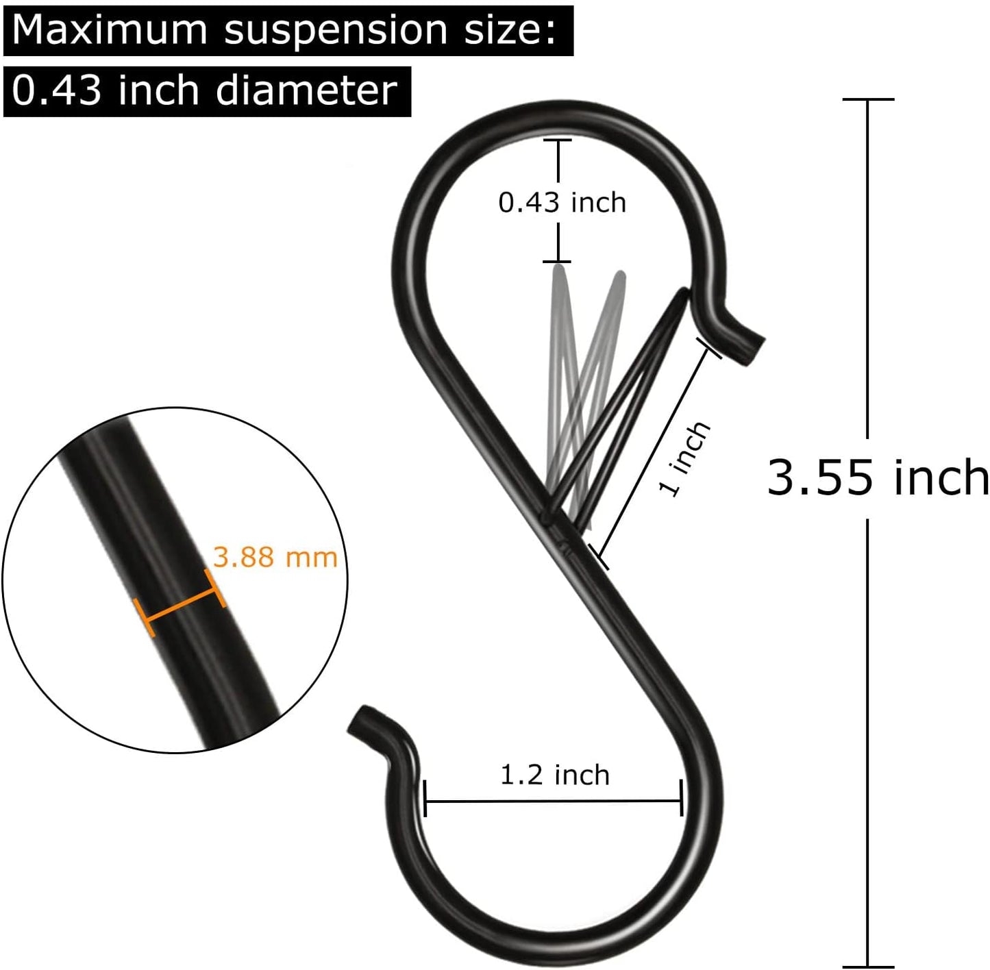 8 Pcs S-Shaped Metal Hooks – Heavy Duty Hanging Hooks for Closet, Kitchen, Bathroom, and Storage Organization, Black