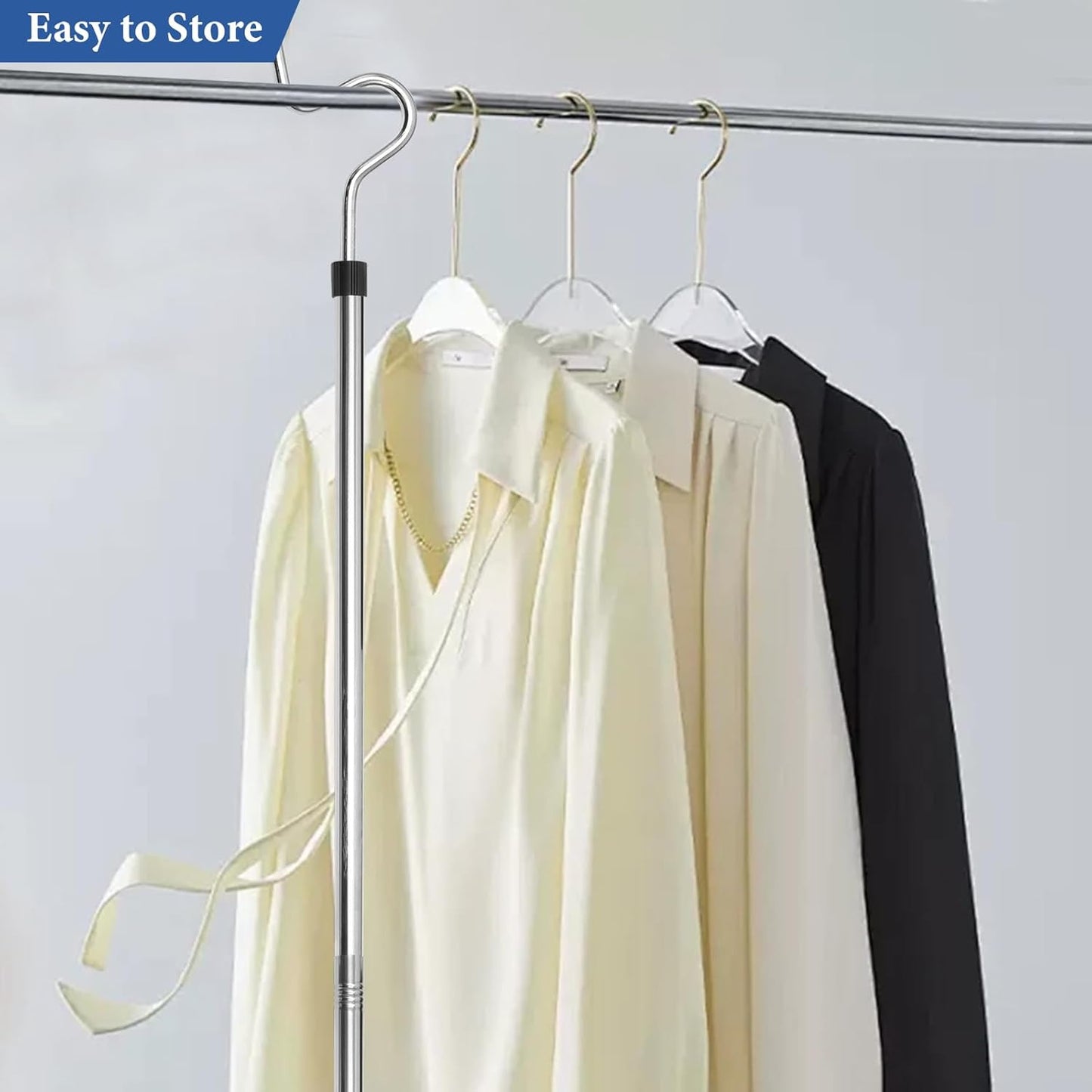 Adjustable Clothes Hook Pole – 35" to 50" Extendable Garment Retrieval Stick, Lightweight Hanger Hook with 22 lbs Load Capacity