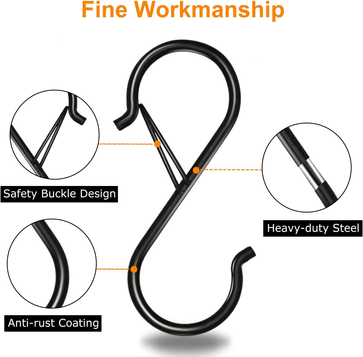 8 Pcs S-Shaped Metal Hooks – Heavy Duty Hanging Hooks for Closet, Kitchen, Bathroom, and Storage Organization, Black