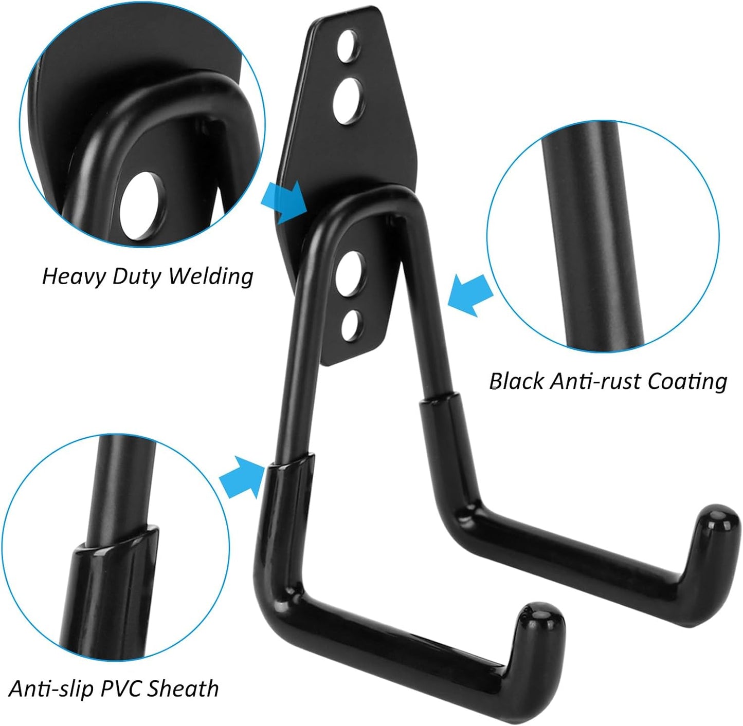 6 Pcs Heavy Duty Double Arm Wall Hooks with Screws – Garage Tool Storage Hangers