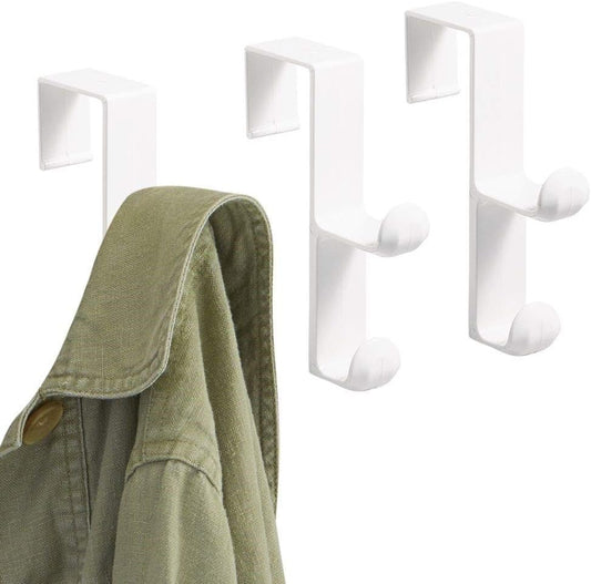 Set of 3 Over-the-Door Double Hooks – No-Drill Multi-Purpose Hangers for Clothes, Bags, Towels