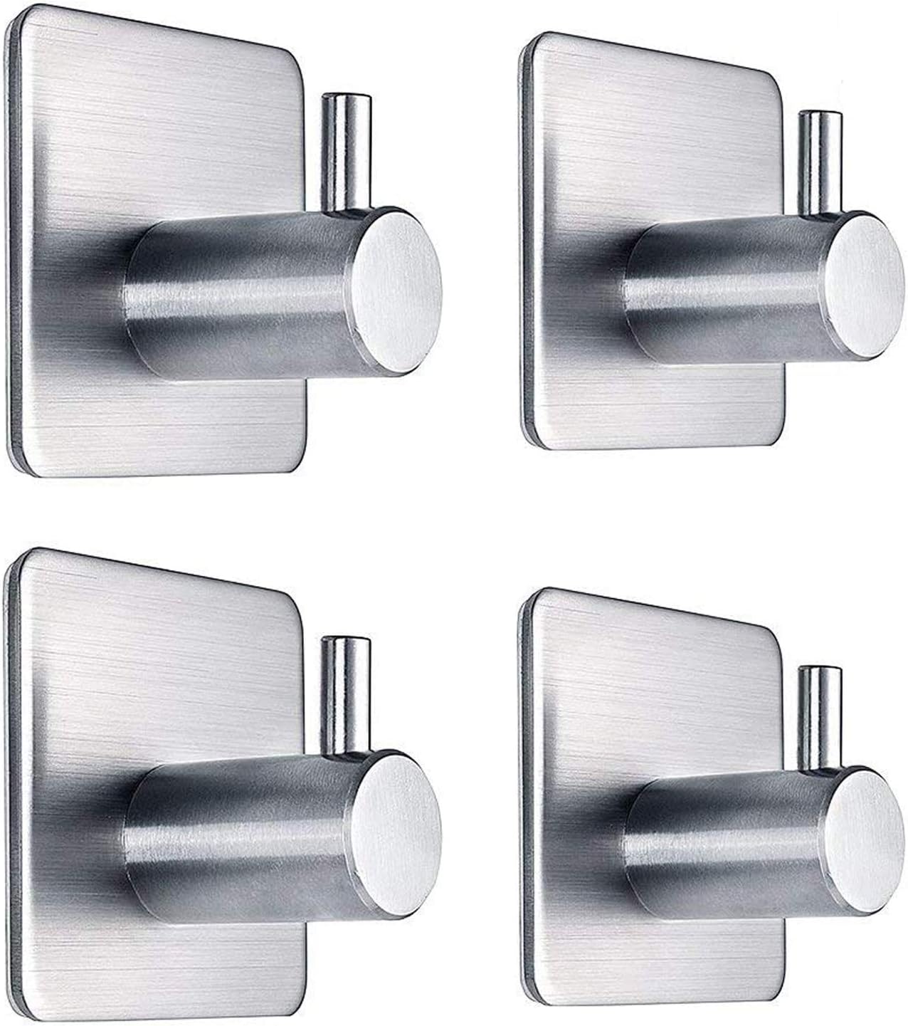 4 Pcs Stainless Steel Adhesive Wall Hooks – Heavy Duty No-Drill Waterproof Hangers for Bathroom, Kitchen, and Home Organization