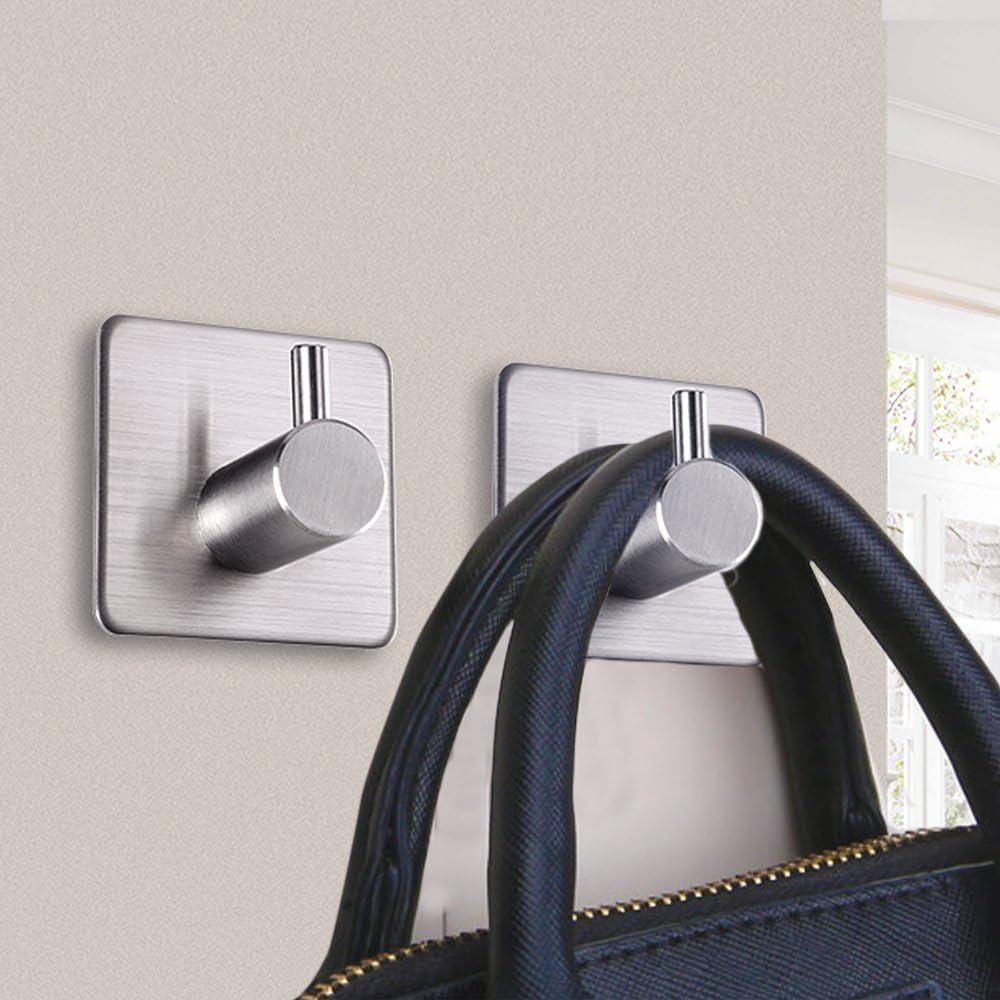 4 Pcs Stainless Steel Adhesive Wall Hooks – Heavy Duty No-Drill Waterproof Hangers for Bathroom, Kitchen, and Home Organization