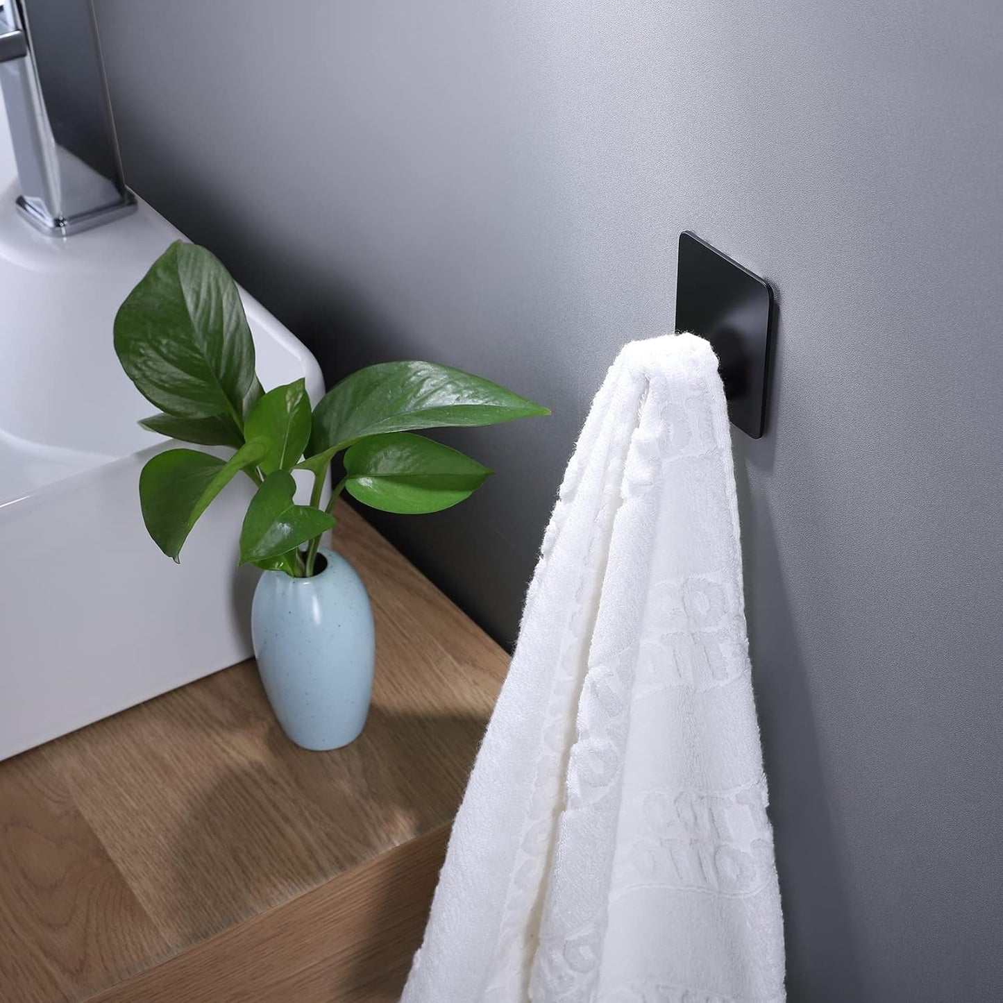 4 Pcs Black Adhesive Wall Hooks – No-Drill Strong Hold Hangers for Bathroom, Kitchen, and Home Organization
