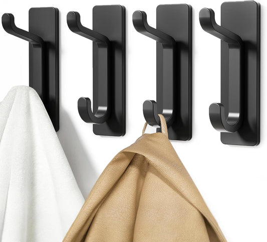 4 Pcs Upgraded Wide Adhesive Wall Hooks – Heavy Duty No-Drill Multi-Purpose Hangers