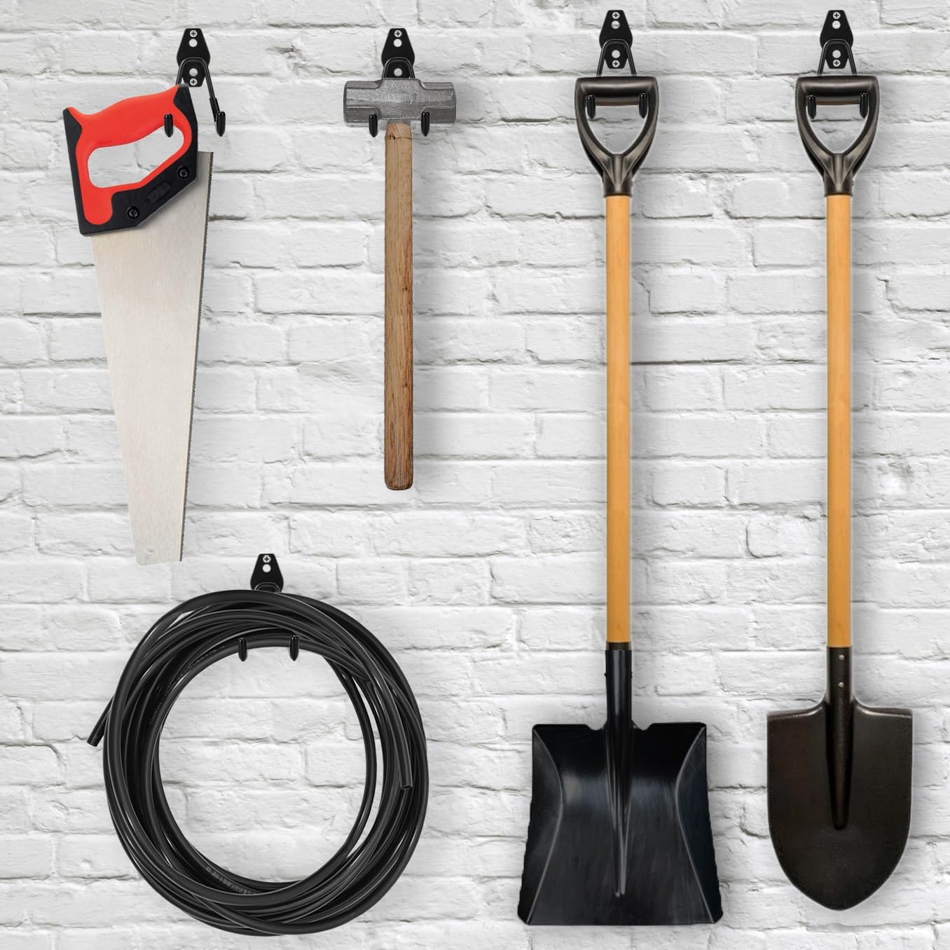 6 Pcs Heavy Duty Double Arm Wall Hooks with Screws – Garage Tool Storage Hangers