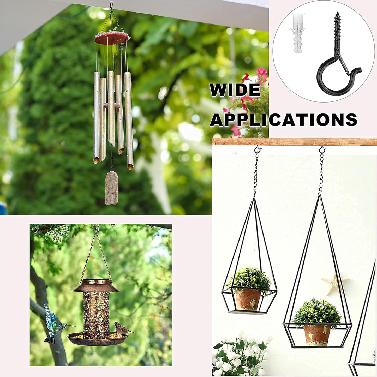 20 Pcs Heavy Duty Screw-in Ceiling Hooks with Expansion Tubes – Metal Ring Hooks for Plants, Lights, Tools, and Storage