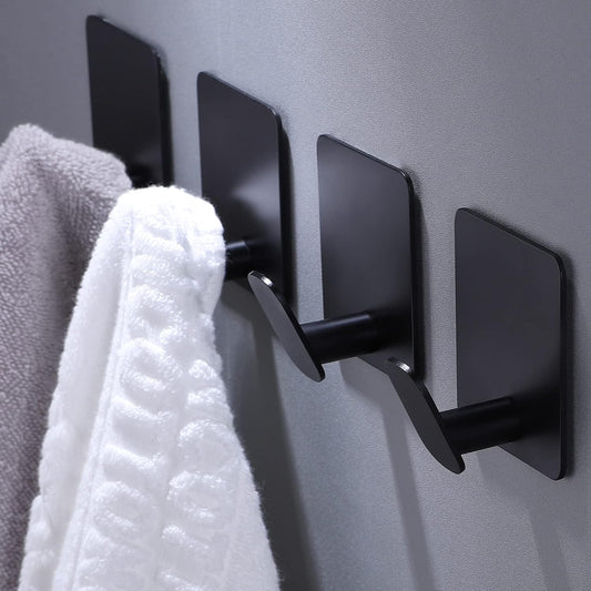 4 Pcs Black Adhesive Wall Hooks – No-Drill Strong Hold Hangers for Bathroom, Kitchen, and Home Organization