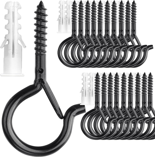 20 Pcs Heavy Duty Screw-in Ceiling Hooks with Expansion Tubes – Metal Ring Hooks for Plants, Lights, Tools, and Storage