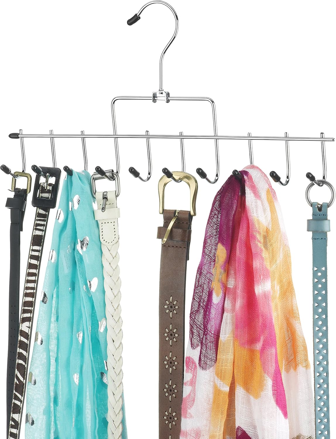 Multi-Hook Metal Closet Organizer Hanger – Space Saving Hanging Rack for Scarves, Belts, Bags, and Accessories